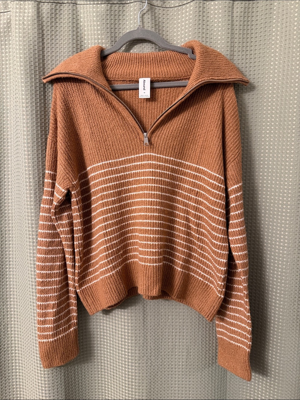 Abound Rust Half-Zip Striped Turtleneck Sweater